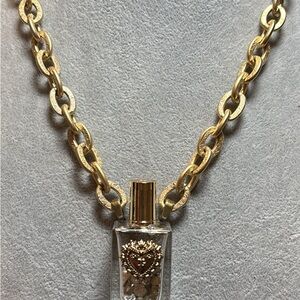 Repurposed luxe mini perfum bottle Pendant Necklace on beautiful gold tone chain